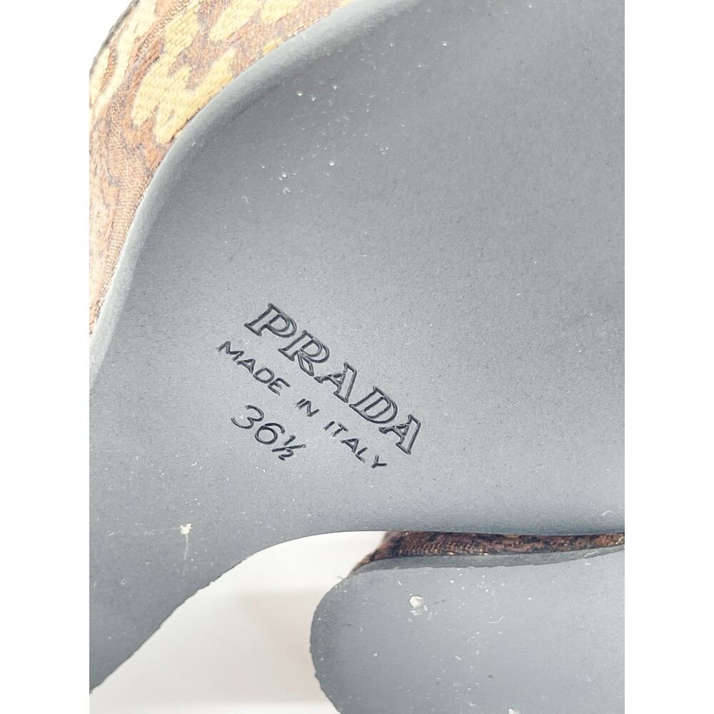 Prada Retro Y2K Brown Bronze Brocade Lurex Bow Sculptural Wedge Sandals IT 36.5 - Picture 11 of 14